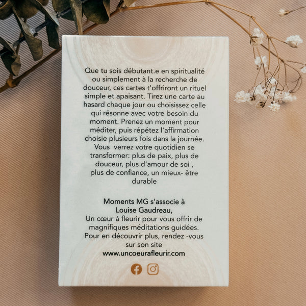52 cartes d'affirmations positives, chacune accompagnée de sa méditation guidée